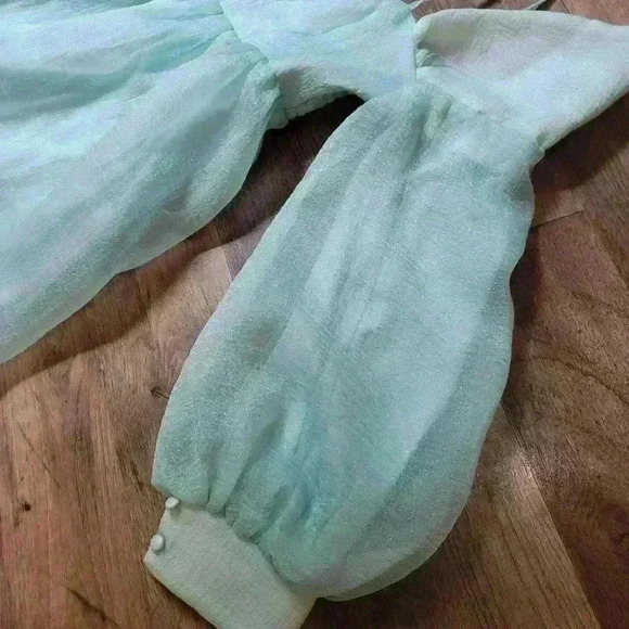 Klesis Mint Babydoll Off-Shoulder Longsleeve Shimmer Dress Size Small - Picture 4 of 9